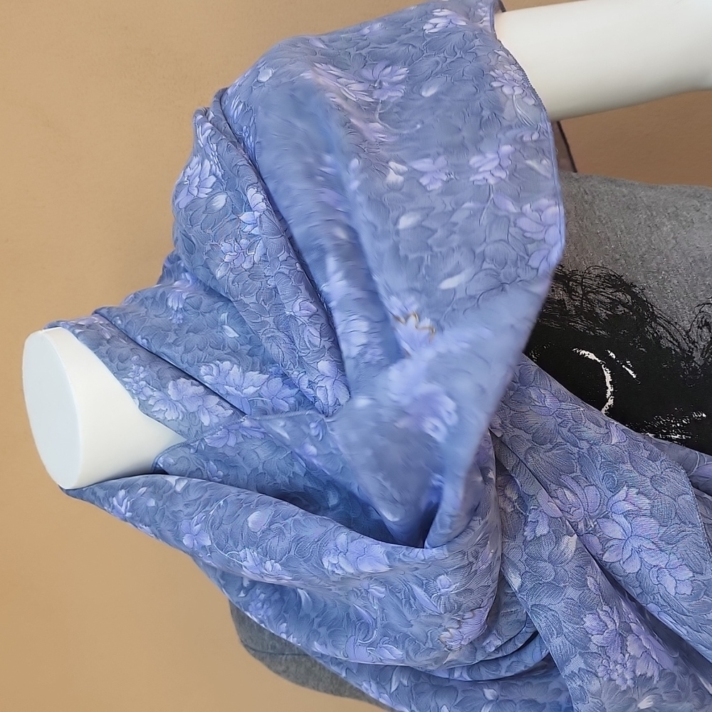 Oversized Handmade Scarf Wrap Sarong Cover Up from Indonesia Periwinkle Floral - Picture 12 of 16